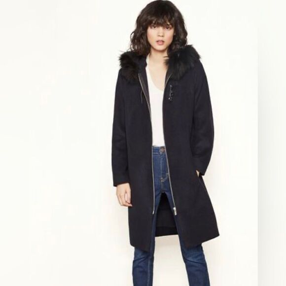 Womens Maje Grafy navy parka style coat size 40 - Picture 1 of 11